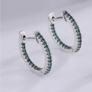 925 Sterling Silver Green Hoop Earring #E7-1923